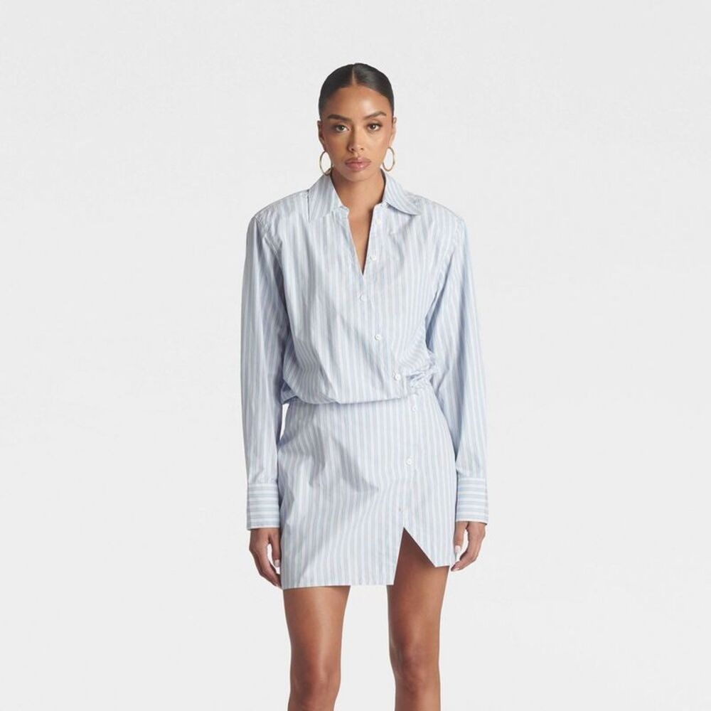 Women's Long sleeve 'The Asymmetric Dress' - Light Blue Pin Striped 0